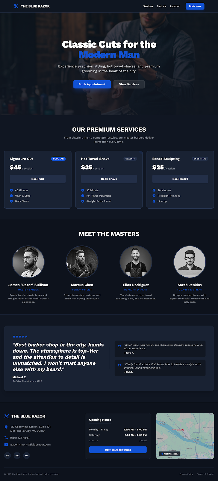 The Blue Razor barbershop website