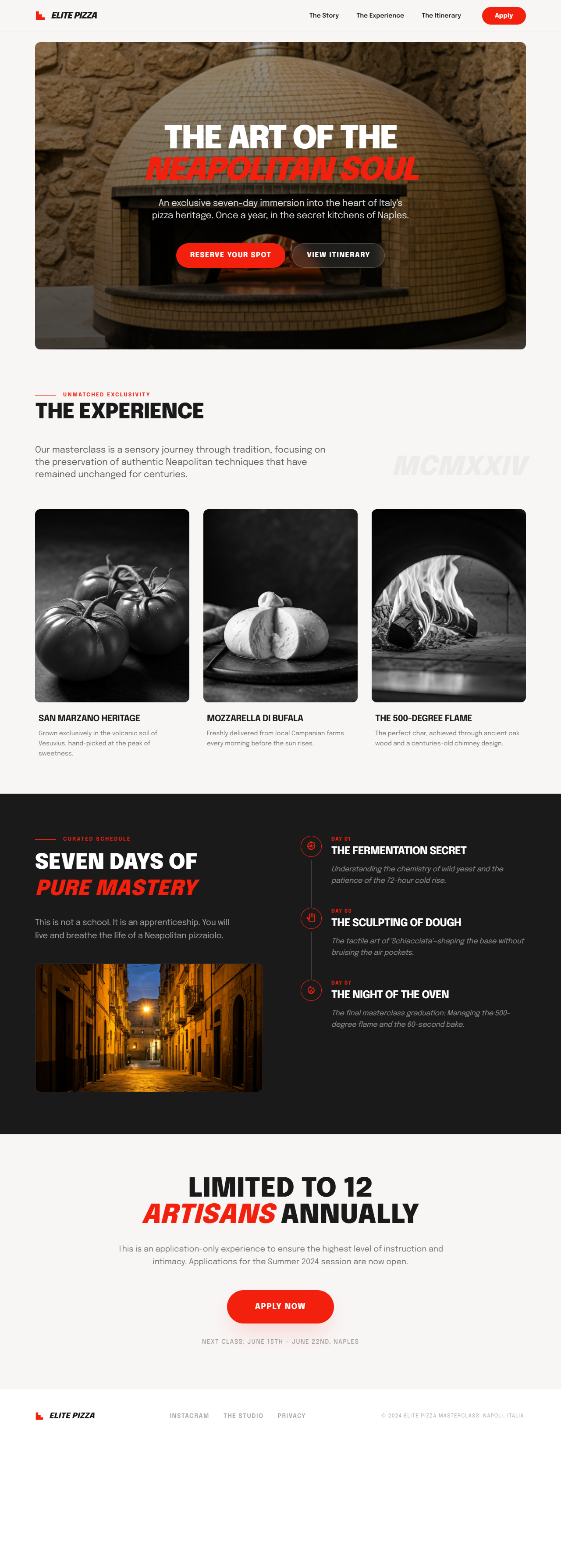Elite Pizza Masterclass landing page