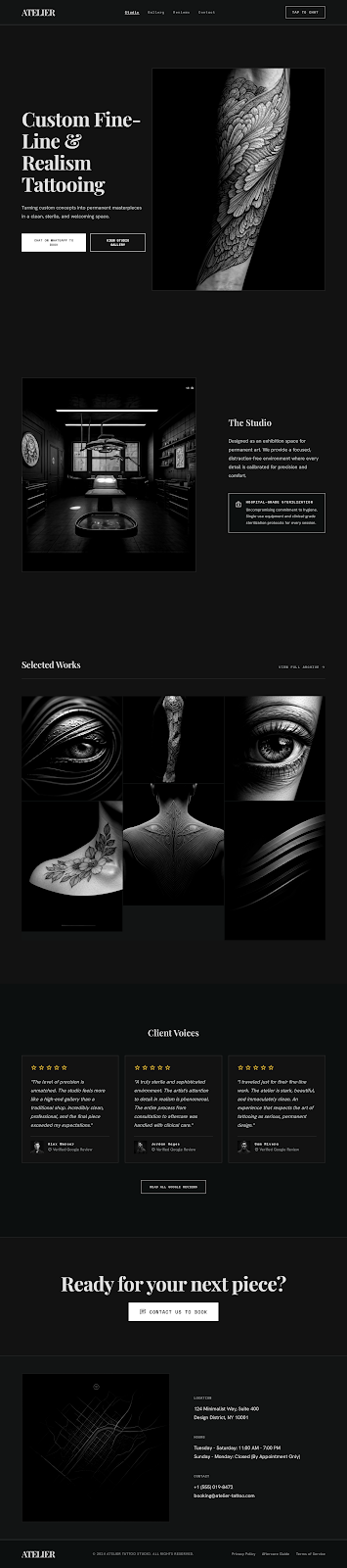 Atelier Tattoo Studio landing page